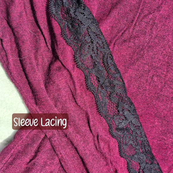 🟨 APT. 9 Long Sleeve Lace Lined Shark Bite Hem Top Blouse Maroon Red Bla - Picture 2 of 5